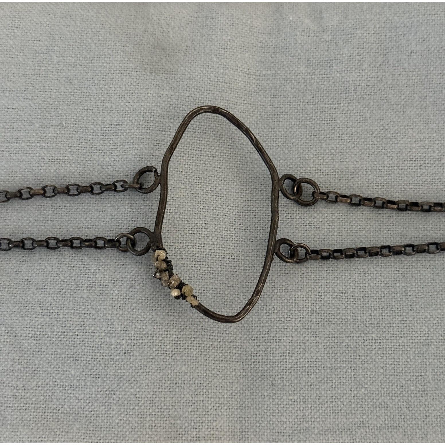 Handmade Artisanal Brutalist Hammered Metal Bracelet With Raw Stone Rustic Boho
